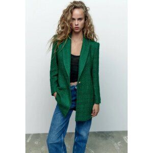 ZARA GREEN LONG STRUCTURED TAILORED FITTED BLAZER JACKET SIZE SMALL